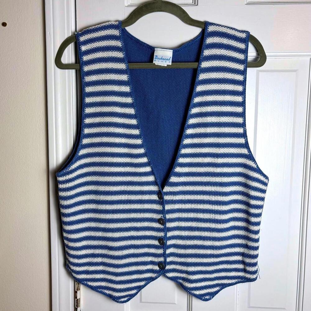 Vintage Knit Striped Button Up Vest M